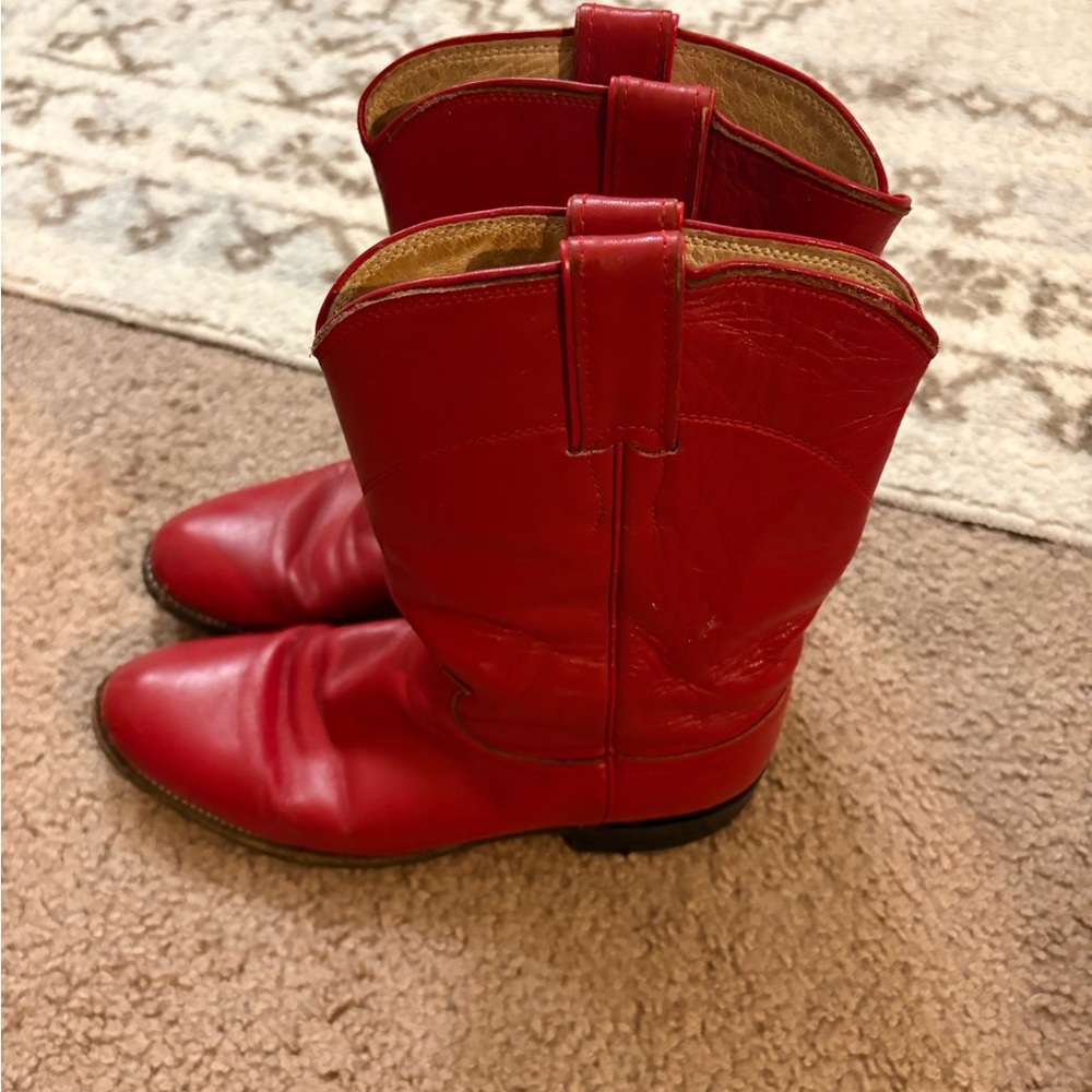 Vintage Red Leather Cowboy Boots